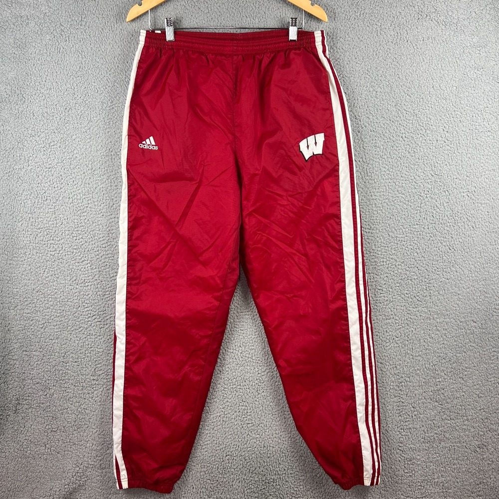 VTG 90s Adidas TEAM Wisconsin Badgers Nylon Lined Red Track Pants Men's Large